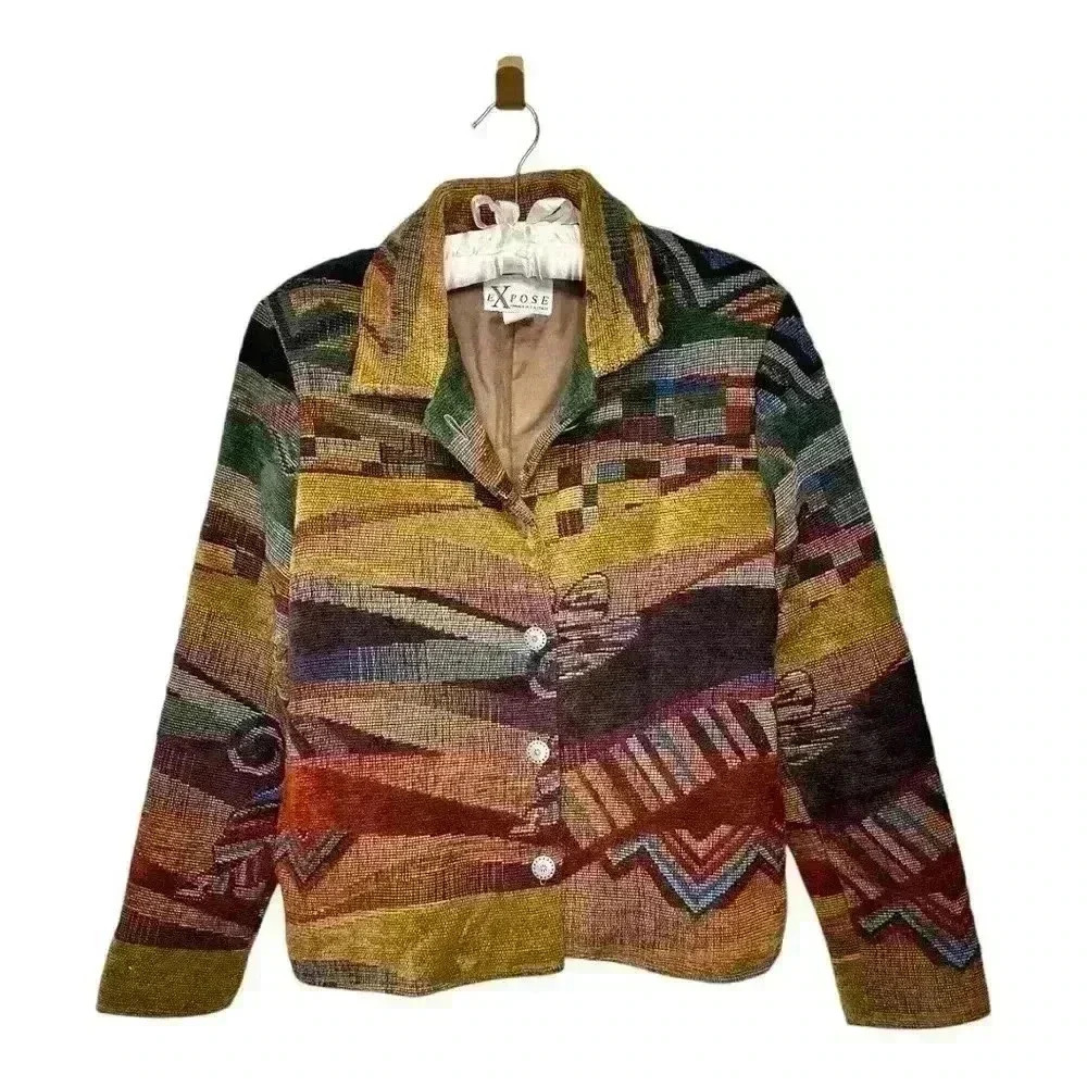 Expose vintage chenille tapestry blazer Aztec/Southwestern print, multicolor, S